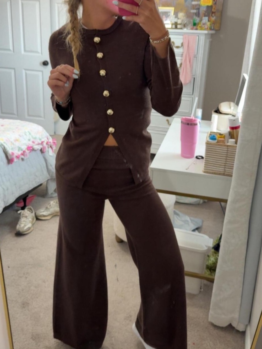 Sincerely Jules for Bandier Brown Wide-Leg Knit Pants and Cardigan Set NWOT